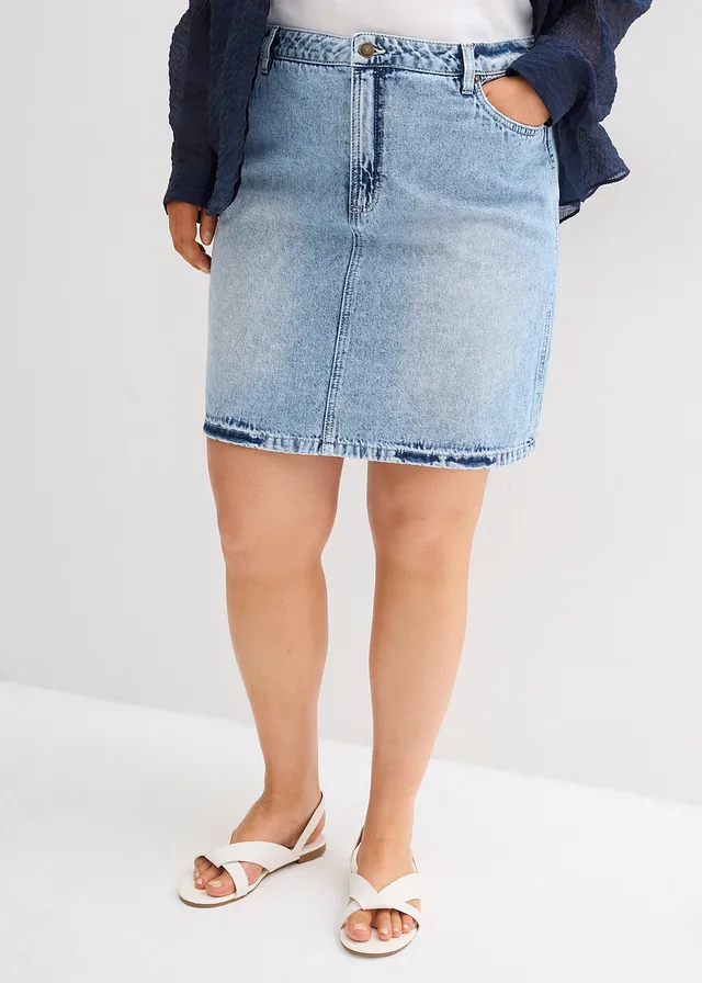 Spijkerrok mid waist, low stretch, Kleur: ijsblauw denim used