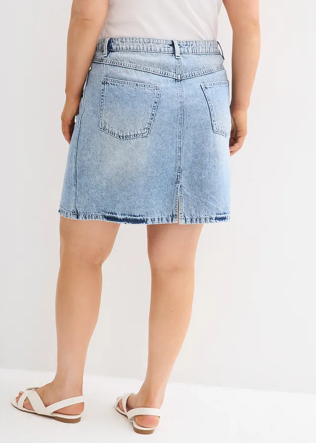Spijkerrok mid waist, low stretch, Kleur: ijsblauw denim used