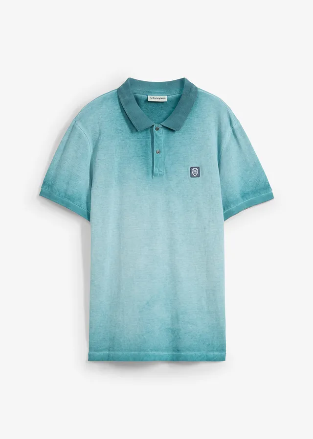 Polo en maille piquée à l’aspect délavé • vert pacifique used • Boutique bonprix