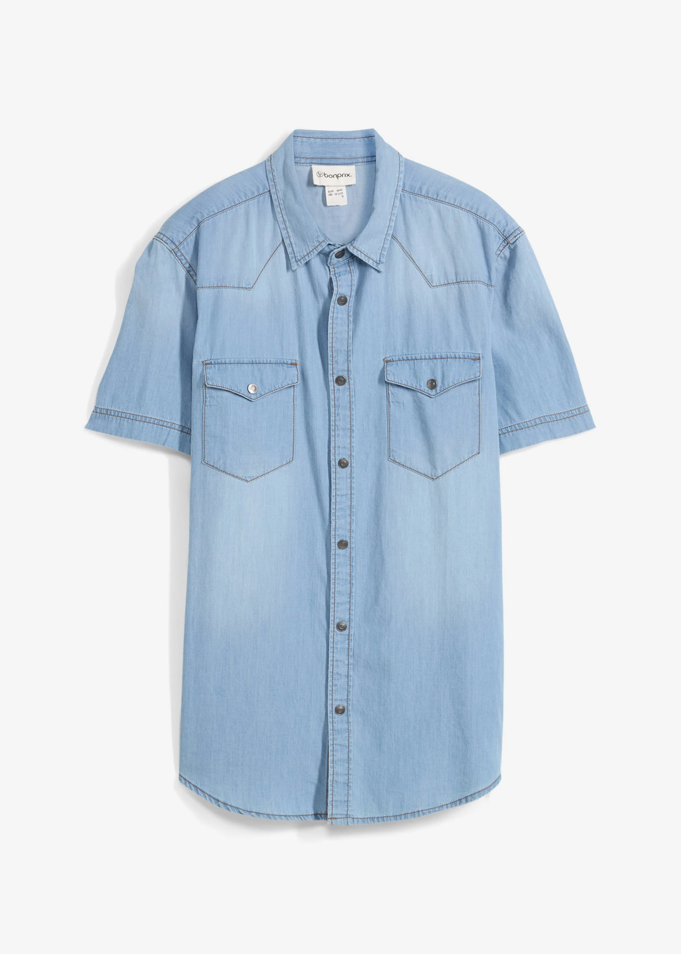 Chemise manches courtes slim en jean, 100% coton • bleu glacier denim • Boutique bonprix