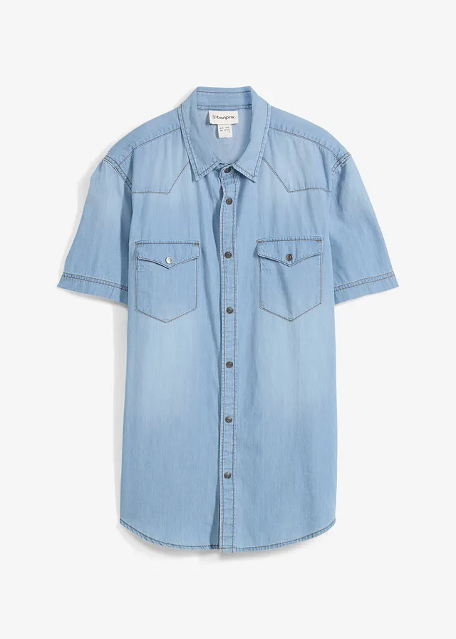 Džínsová košeľa, krátky rukáv, Slim Fit, bio bavlna