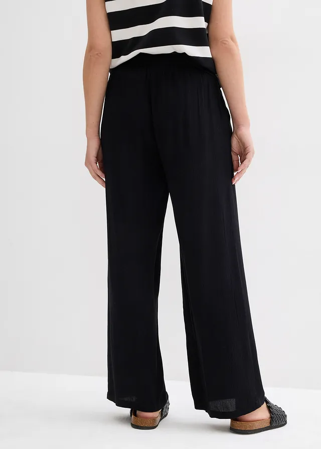 Pantalon palazzo en viscose douce, Couleur: noir