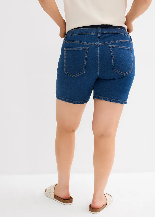 Short de grossesse en coton denim extensible, Couleur: bleu denim