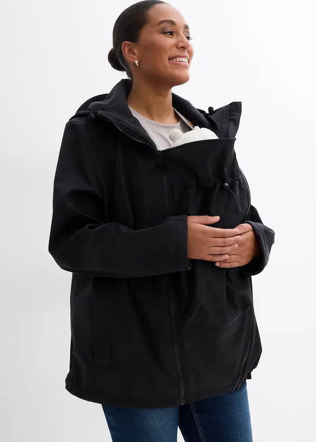 Parka de grossesse 6 en 1 avec veste intérieure en polaire amovible et fonction portage, Couleur: noir-écru