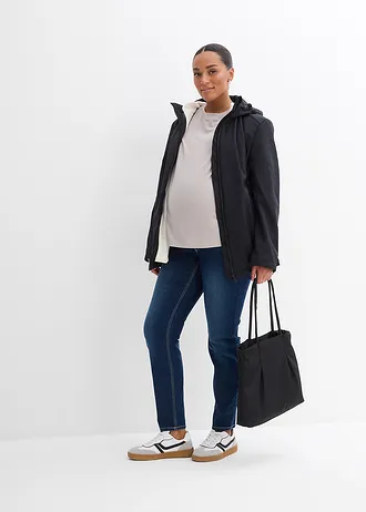 Parka de grossesse 6 en 1 avec veste intérieure en polaire amovible et fonction portage, Couleur: noir-écru