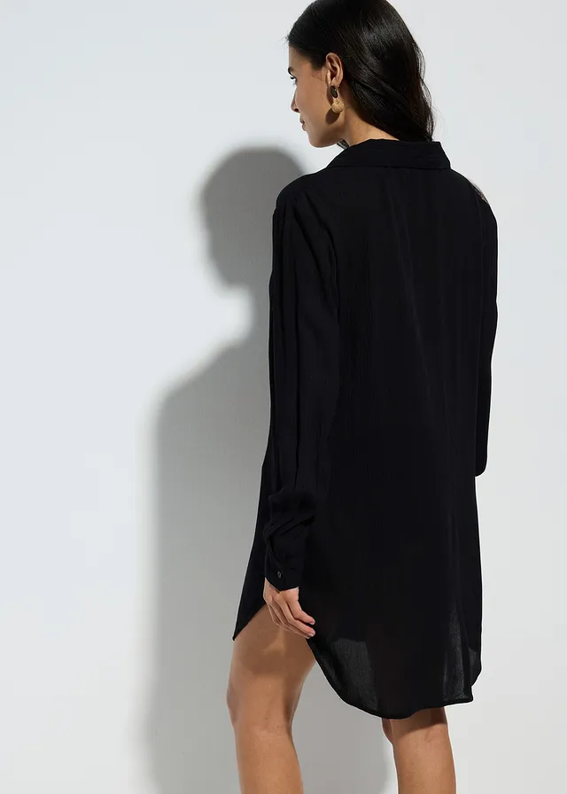 Lange strandblouse van viscose, Kleur: zwart