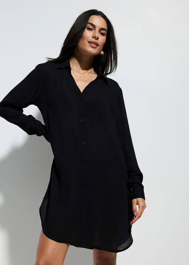 Lange strandblouse van viscose, Kleur: zwart