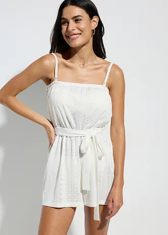 Plážový overal z háčkovaného materiálu • bílá • bonprix obchod
