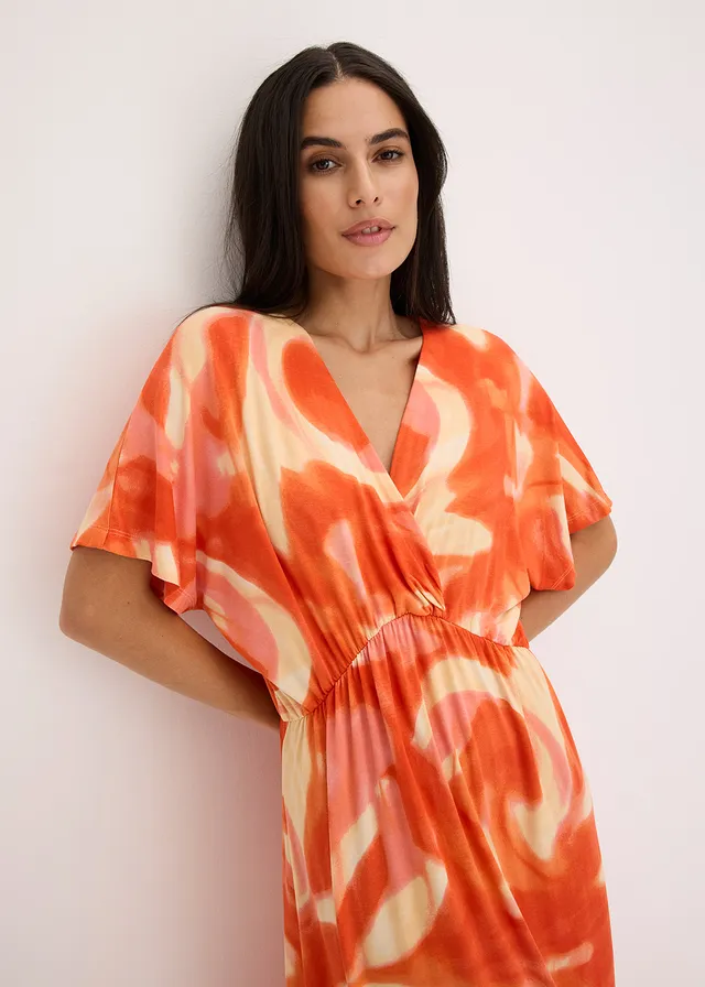 Maxi jurk met batikprint in een zachte viscosemix • oranje gedessineerd • product-page.page-title-suffix