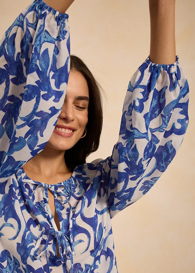 Gedessineerde tuniek • wit-blauw gebloemd • product-page.page-title-suffix