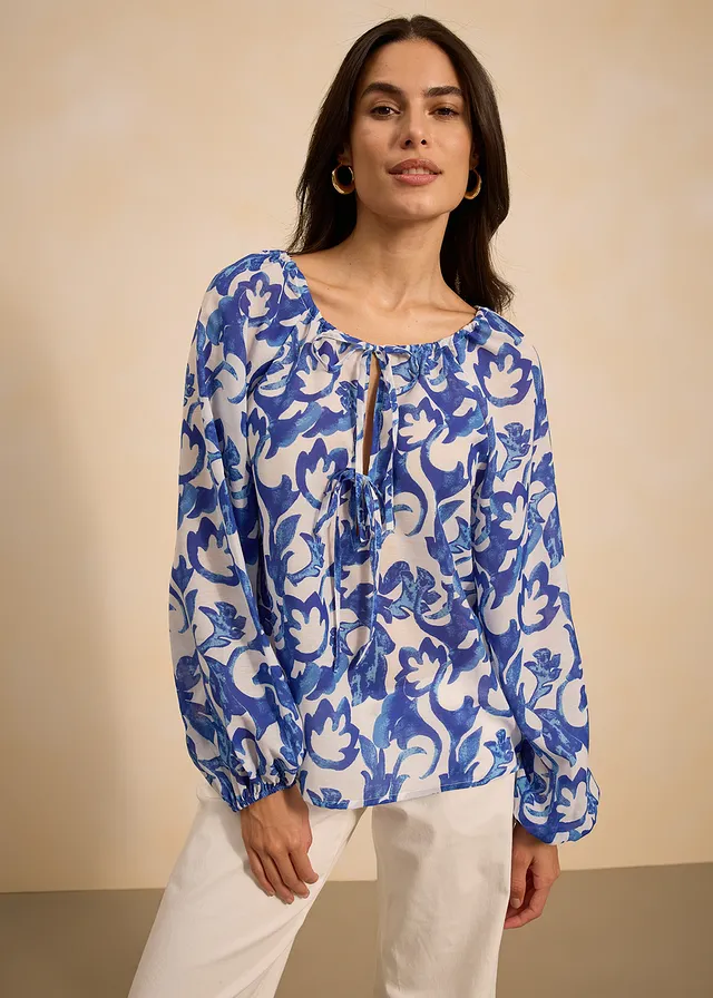 Blouse-tunique imprimée, Couleur: blanc/bleu floral