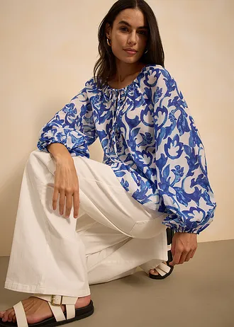 Mintás tunikablúz • fehér/kék virágmintás • bonprix áruház