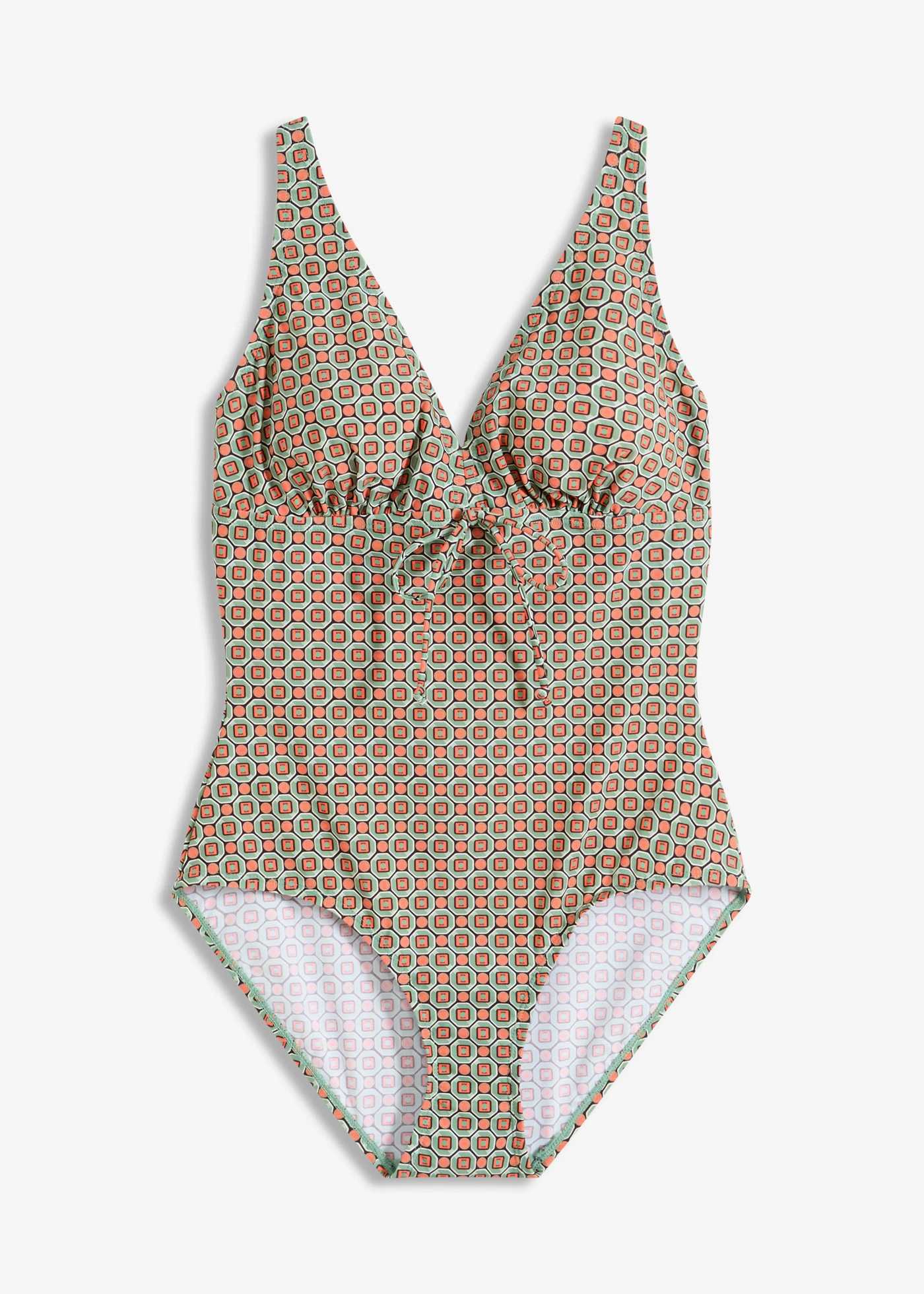 Maillot 1 pièce sculptant, maintien léger • noir-rouge-kaki graphique • Boutique bonprix