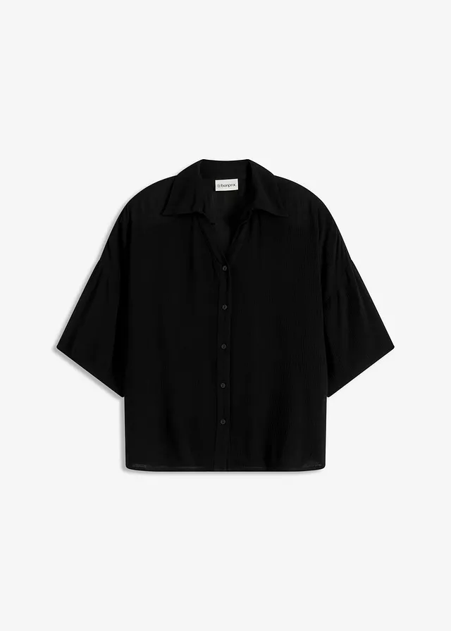 Chemisier court de plage en viscose fluide, Couleur: noir