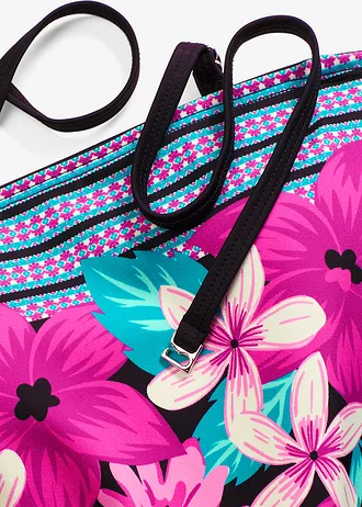 Stahovací koupací šaty, střední tvarující efekt • černá s květy • bonprix obchod