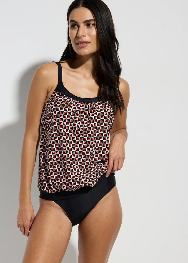 Tankini oversize (ens. 2 pces), Couleur: blanc-noir-orange foncé