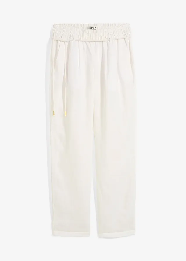 Pantaloni cu elastic și șiret în talie din in 100%