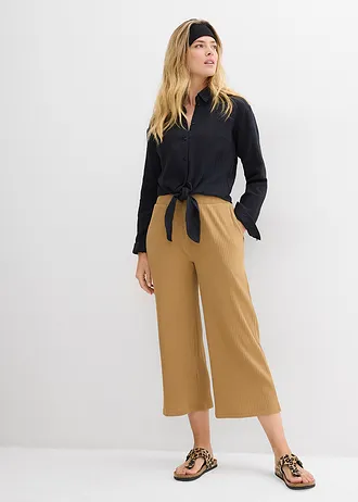 Geribde jersey broek met comfortabele tailleband • kakibruin • bonprix online shop