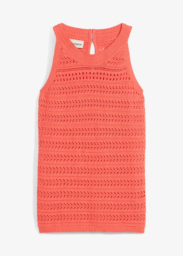 Pletený ažurový top s podílem lnu • světle lososová • bonprix obchod