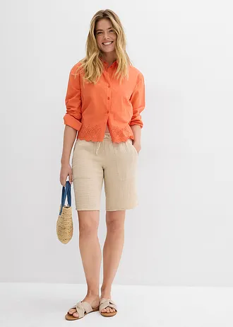 Mušelínové bermudy bez zapínání, barva: světle písková