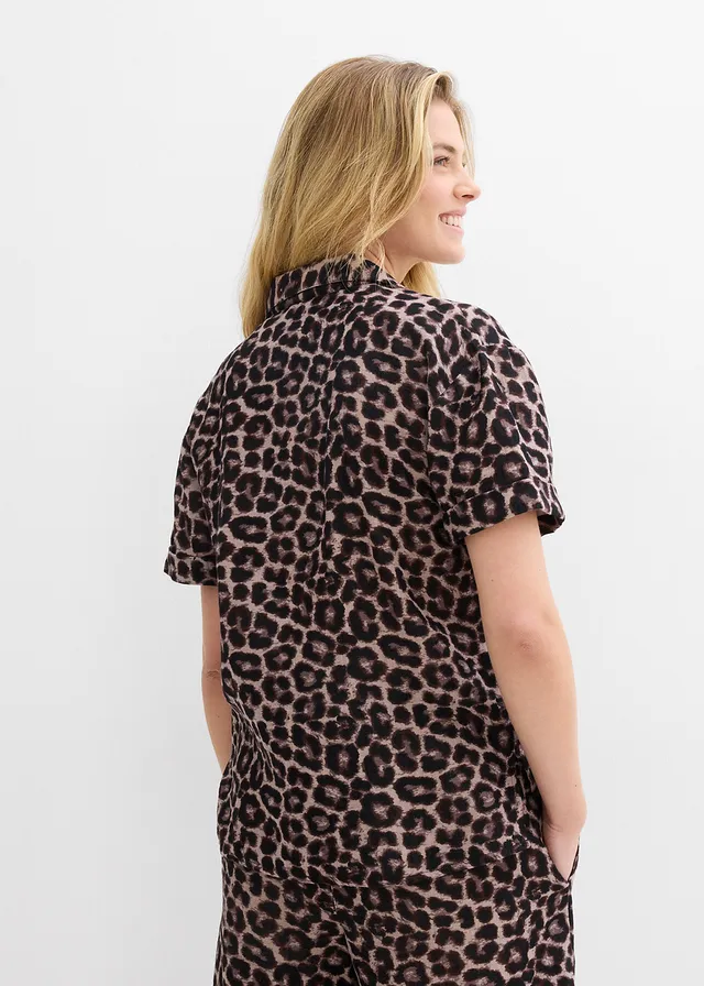 Oversized blouse van mousseline • beige met luipaardprint • product-page.page-title-suffix