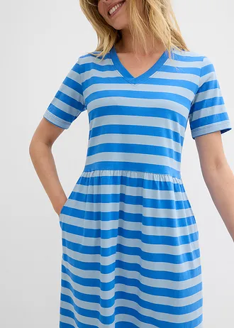 Rochie de jerse din bumbac organic • albastru-gheață/bleu cu dungi orizontale • magazin bonprix