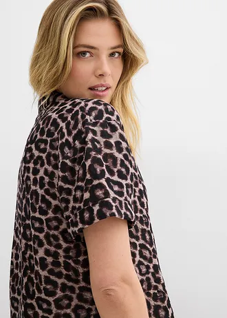 Oversize halenka z mušelínu • béžová s leopardím potiskem • bonprix obchod