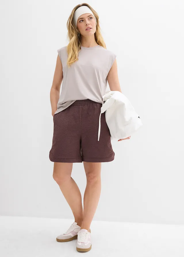 Wijde sweatshort van een katoenmix, Kleur: terrabruin mêlee