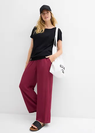 T-shirt en fil flammé avec base smockée, Couleur: noir