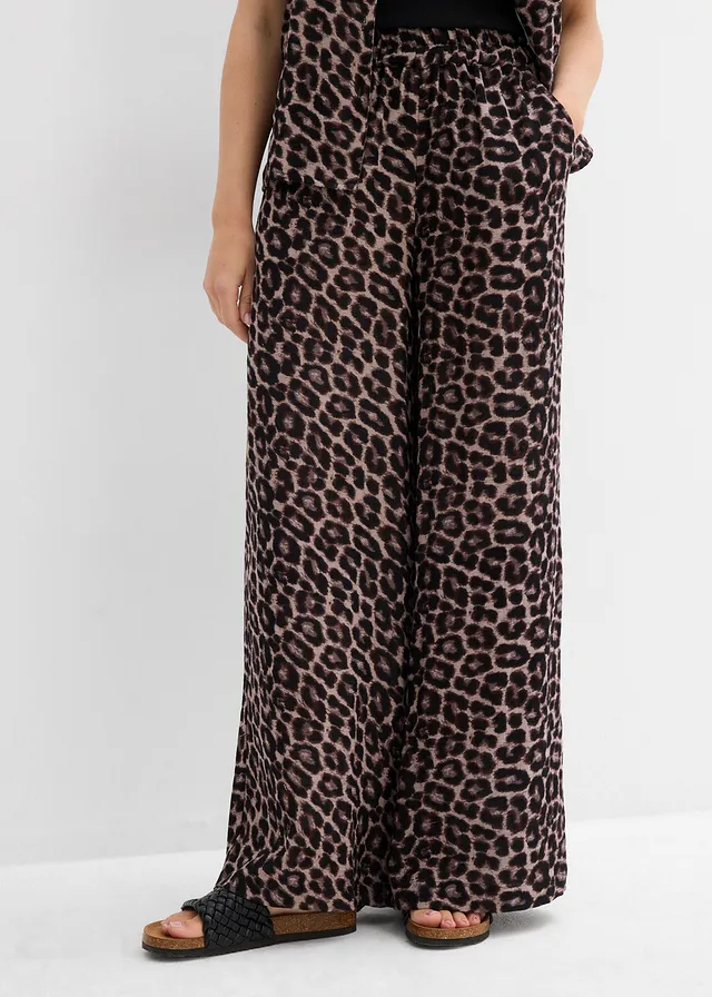 Pantalon palazzo en gaze de coton, Couleur: beige léopard