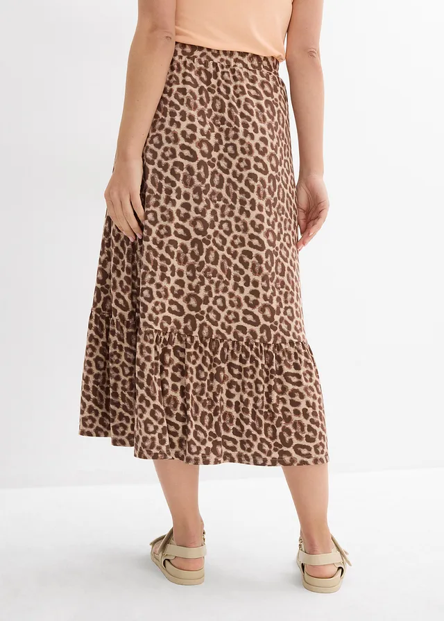 Jupe en jersey viscose, Couleur: beige léopard