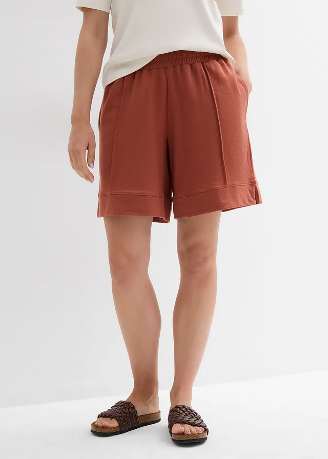 Short sweat en coton mélangé, Couleur: cognac