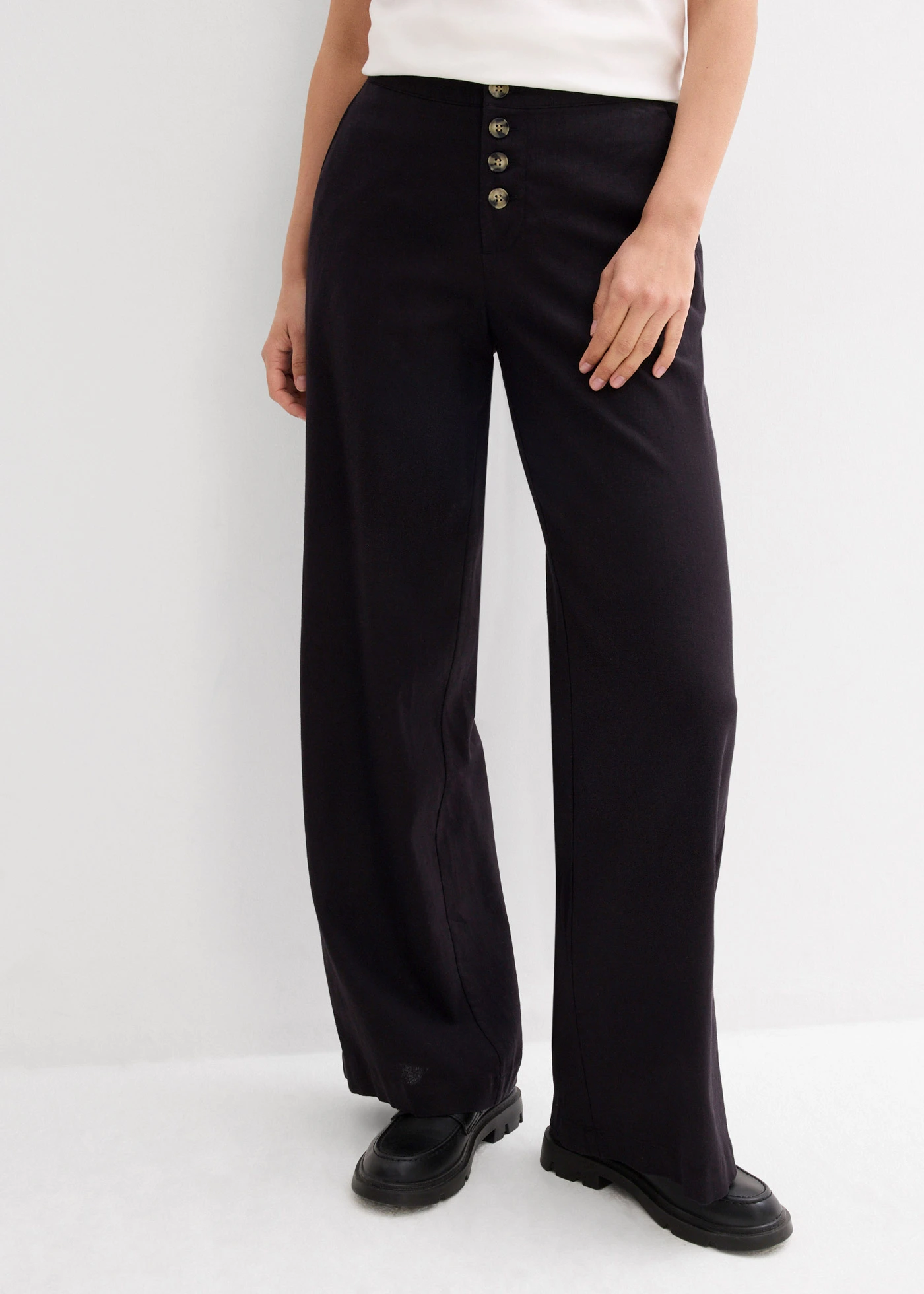 Pantalon palazzo en lin mélangé, long • noir • Boutique bonprix