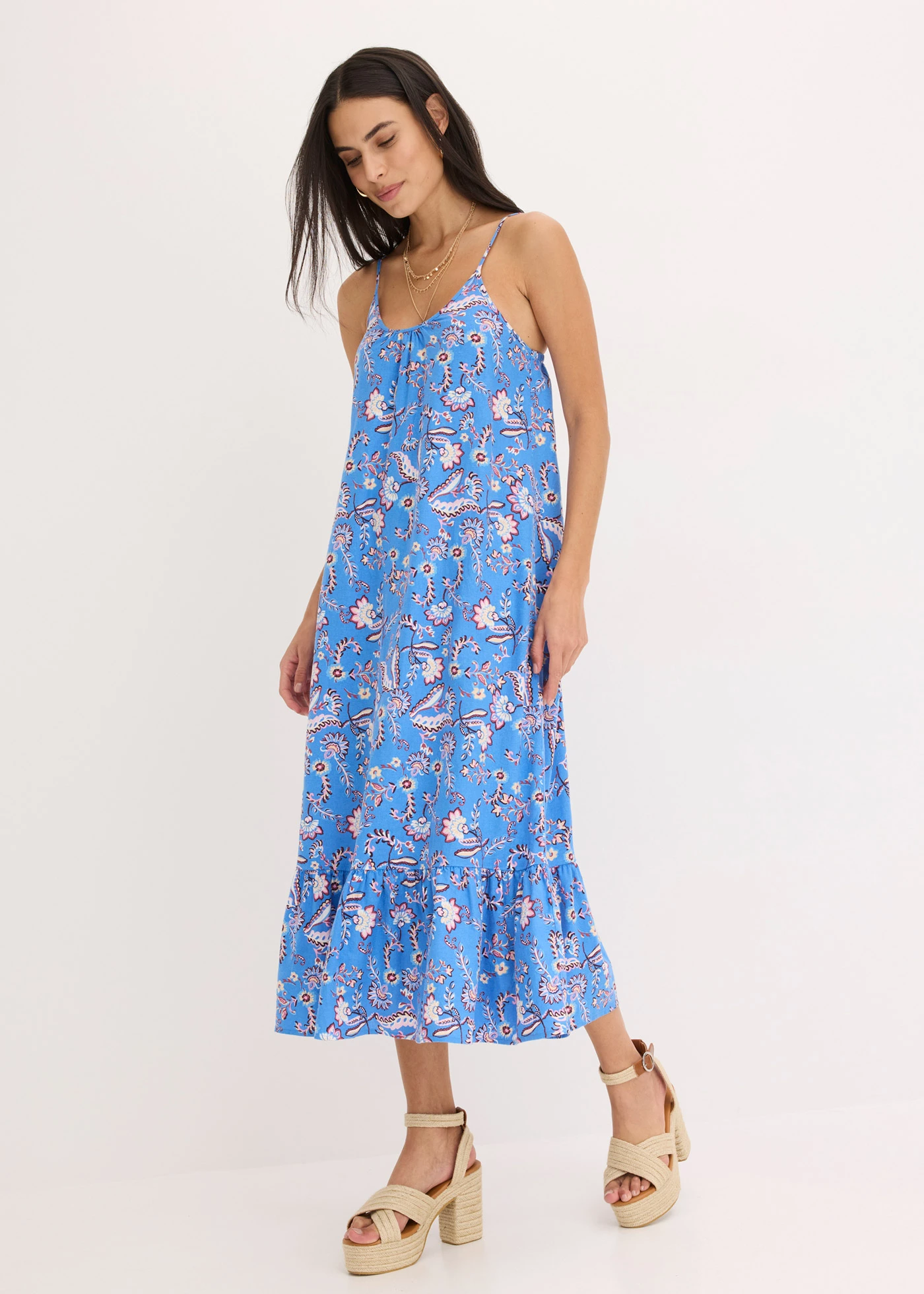 Jurk met spaghettibandjes • blauw gebloemd • bonprix online shop