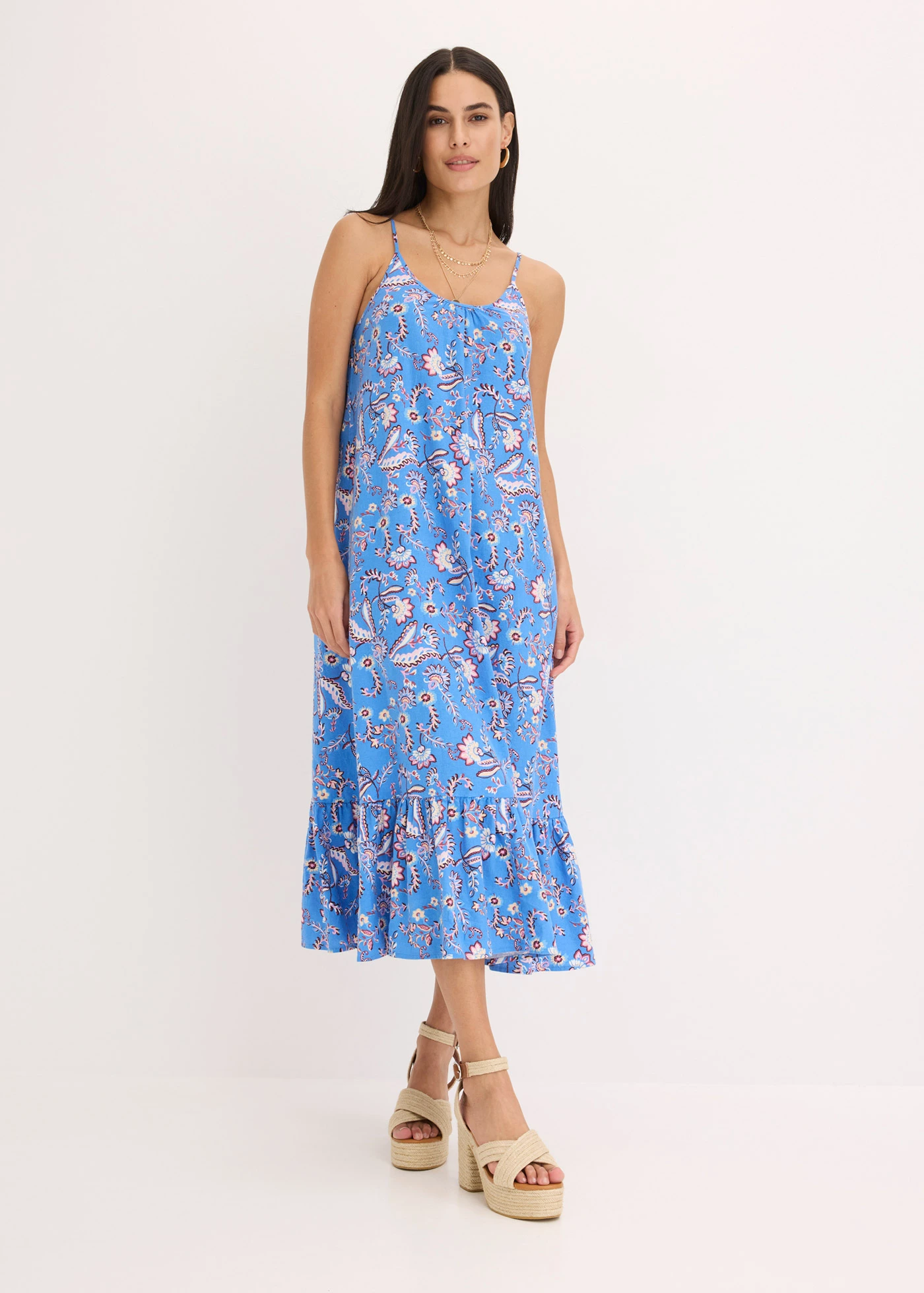 Jurk met spaghettibandjes • blauw gebloemd • bonprix online shop