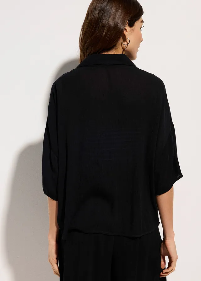 Korte strandblouse van soepele viscose, Kleur: zwart