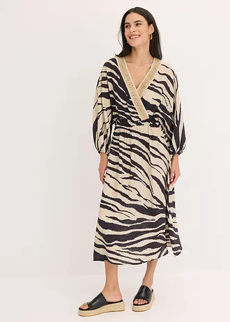Midi šaty ze splývavé viskózové směsi • černo-přírodní bílá se zebřím potiskem • bonprix obchod