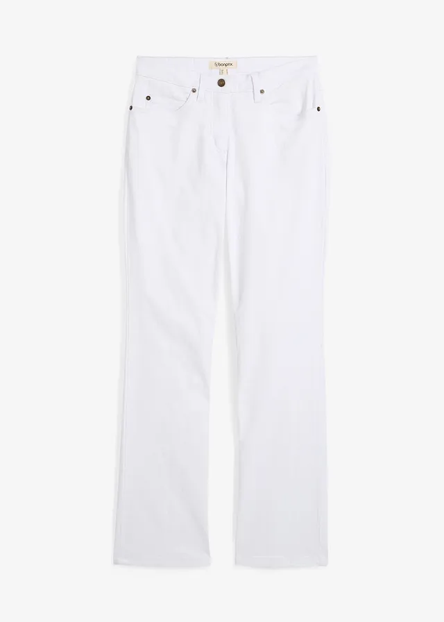 Mid waist stretch jeans, straight, Kleur: wit