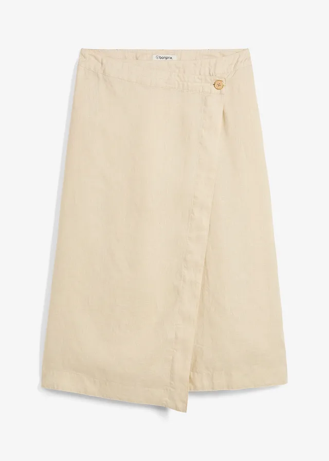 Zavinovací sukně z čistého lnu • světle písková • bonprix obchod