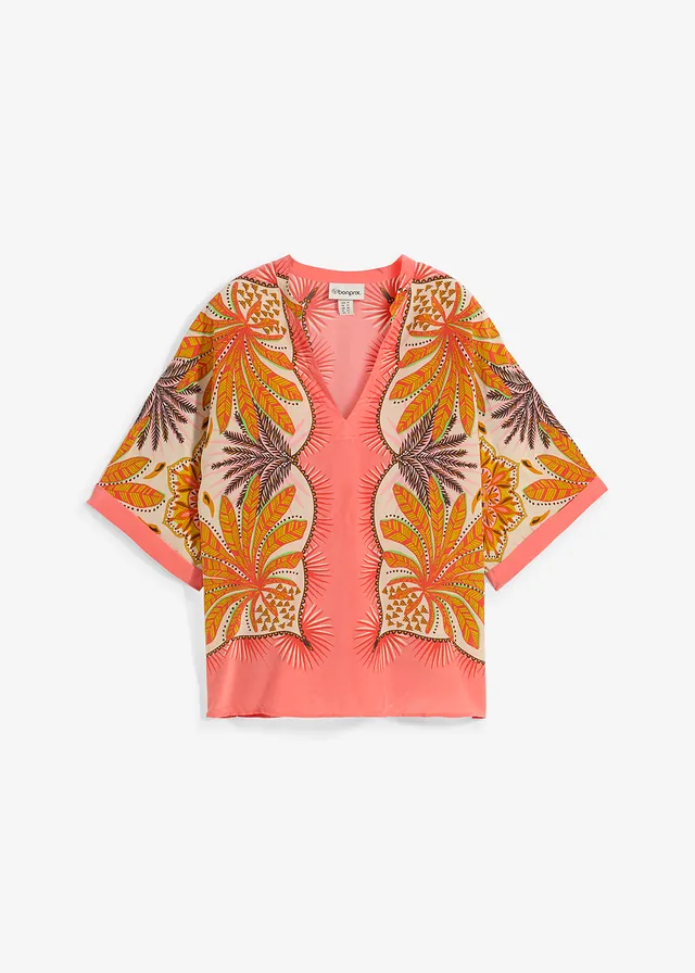 Tuniek van een fijne zijdemix, Kleur: lichtzalm-lemoncurry