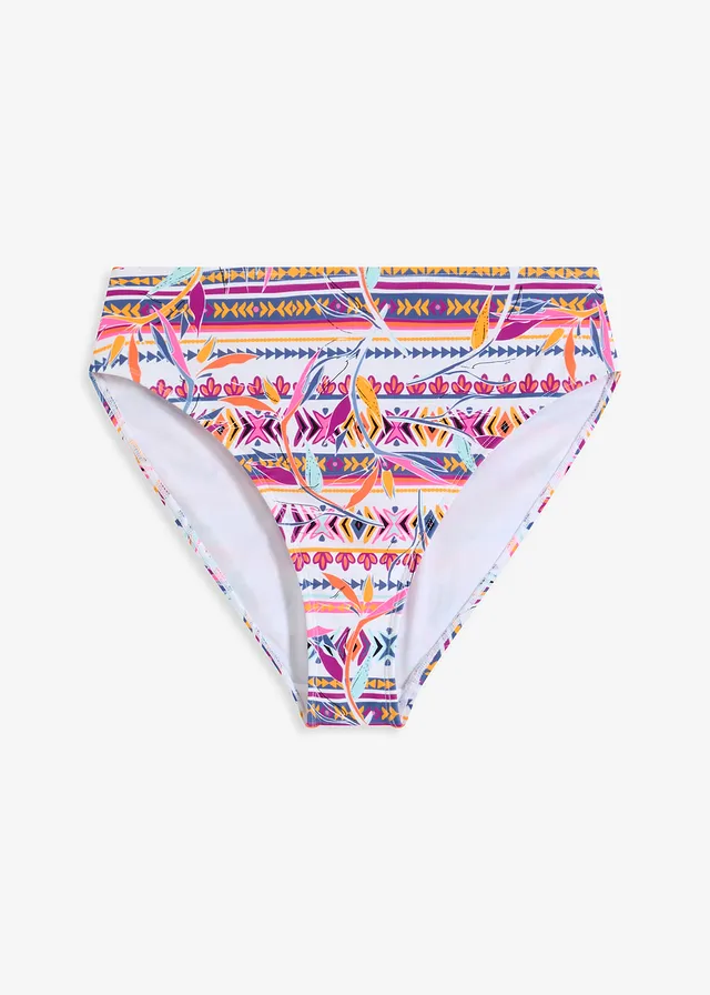 Bas de bikini taille haute, échancré, Couleur: blanc/violet