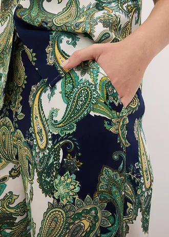Pantalon imprimé en viscose fluide • bleu foncé-blanc-vert clair paisley • Boutique bonprix
