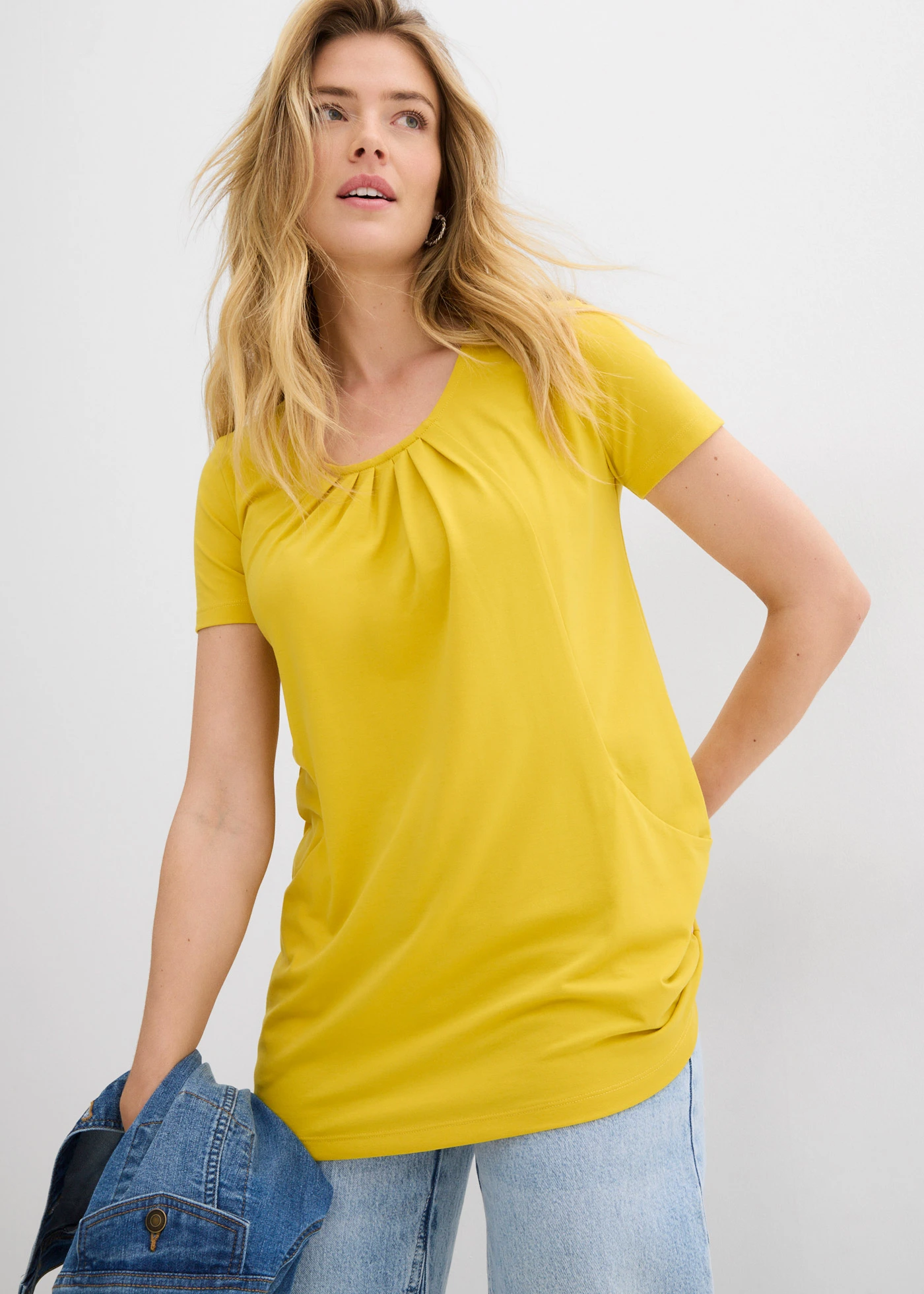 Dlouhé tričko s viskózou • limetkově kari • bonprix obchod