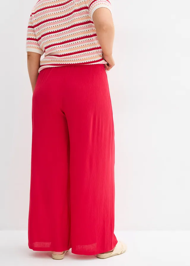 Pantalon large en viscose fine, Couleur: rouge profond