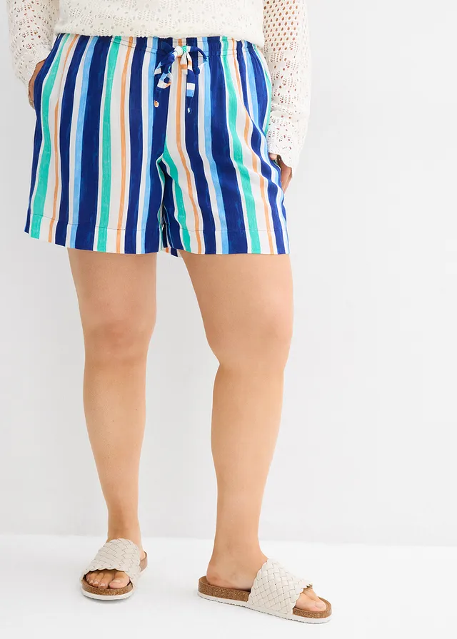 Short à taille élastiquée en viscose, Couleur: bleu arctique/bleu clair/blanc rayé