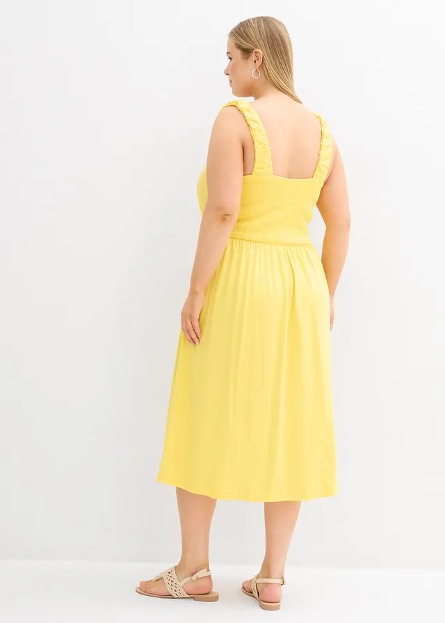 Robe légèrement évasée en jersey coton et viscose, Couleur: jaune tulipe