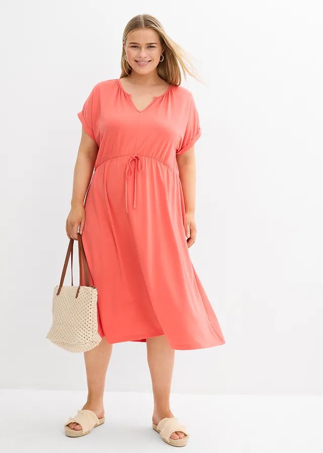 Robe en jersey de viscose mélangée, Couleur: saumon clair
