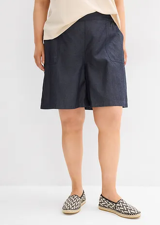 Short à taille élastiquée, avec du lin rafraîchissant, Couleur: bleu foncé denim