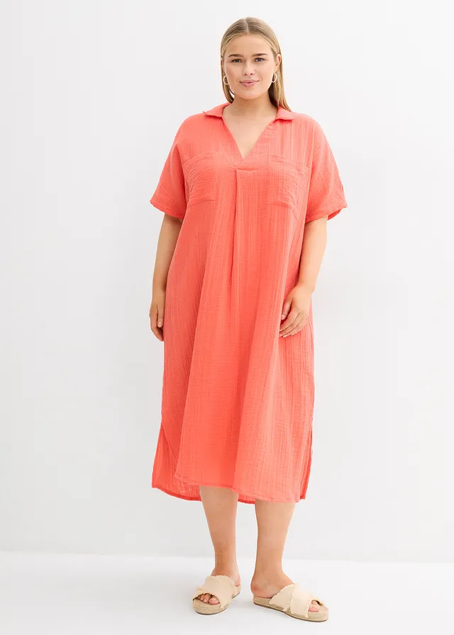 Kaftan jurk van zachte mousseline, Kleur: lichtzalm