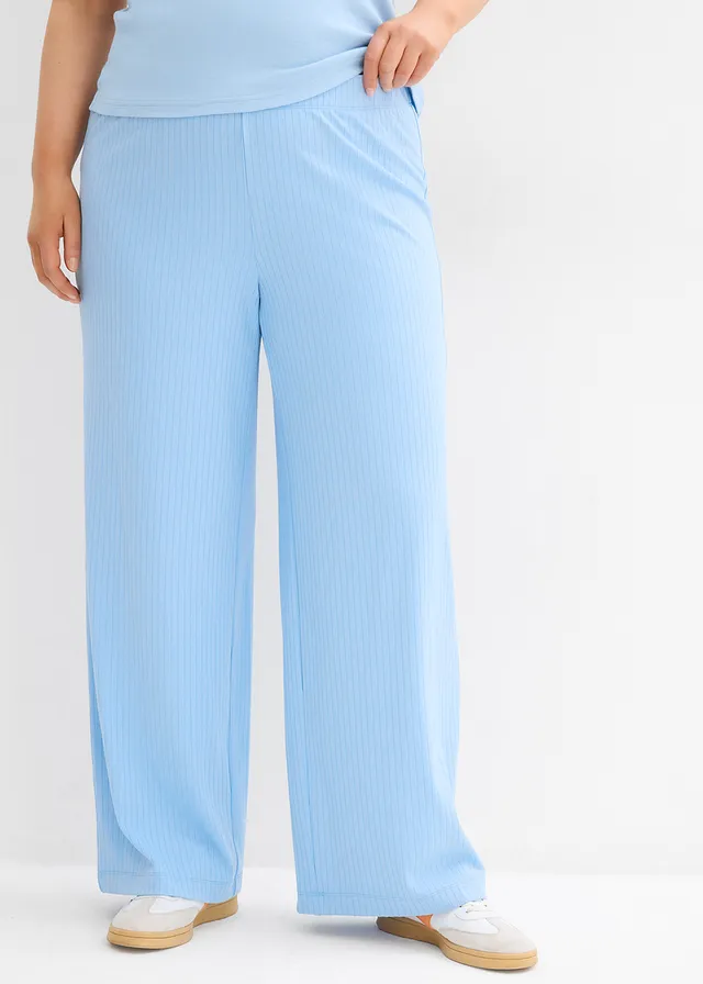 Pantalon palazzo à taille élastiquée, Couleur: bleu clair